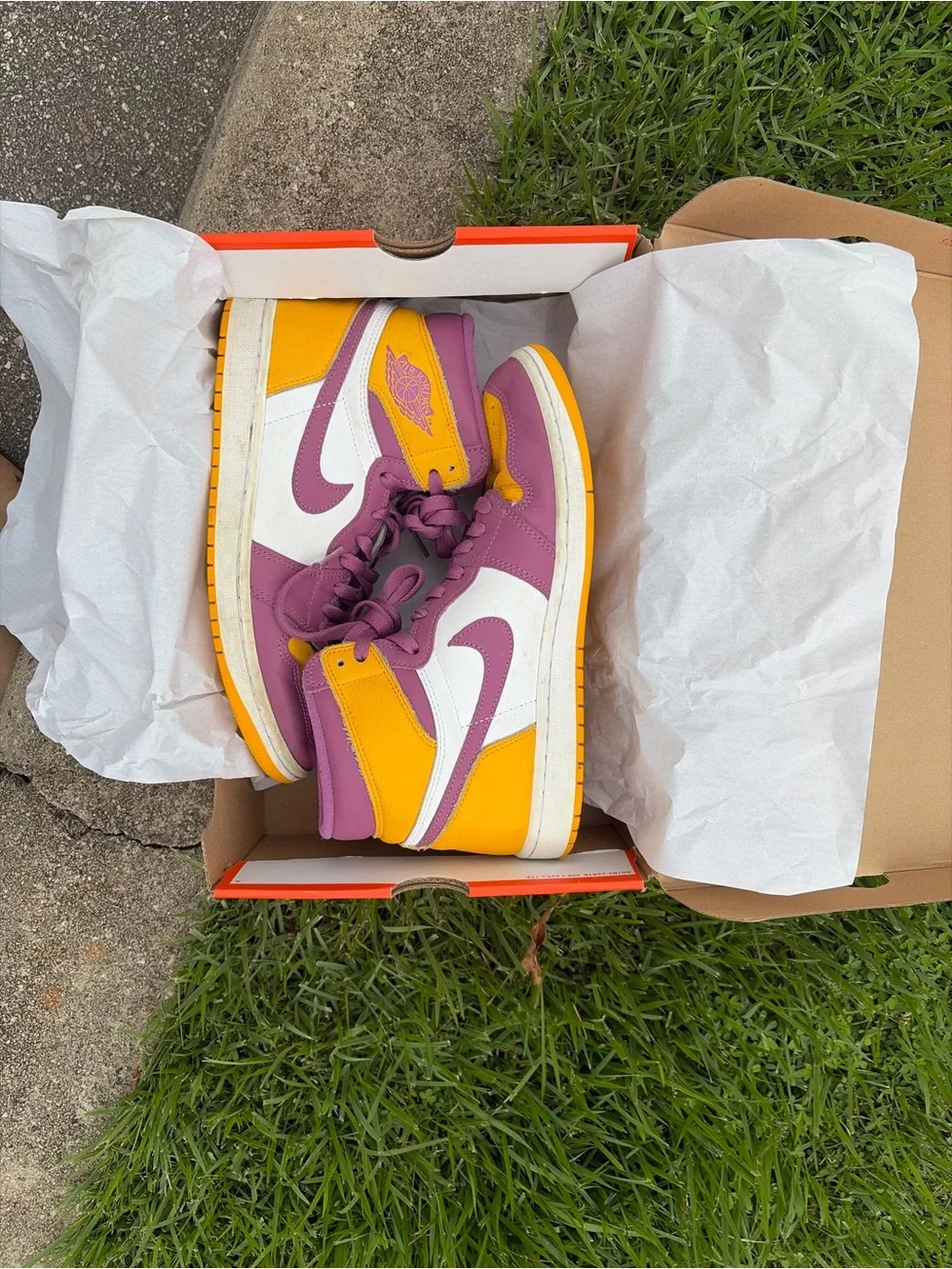 Nike Air Jordan 1 Mid in Purple, Yellow & White